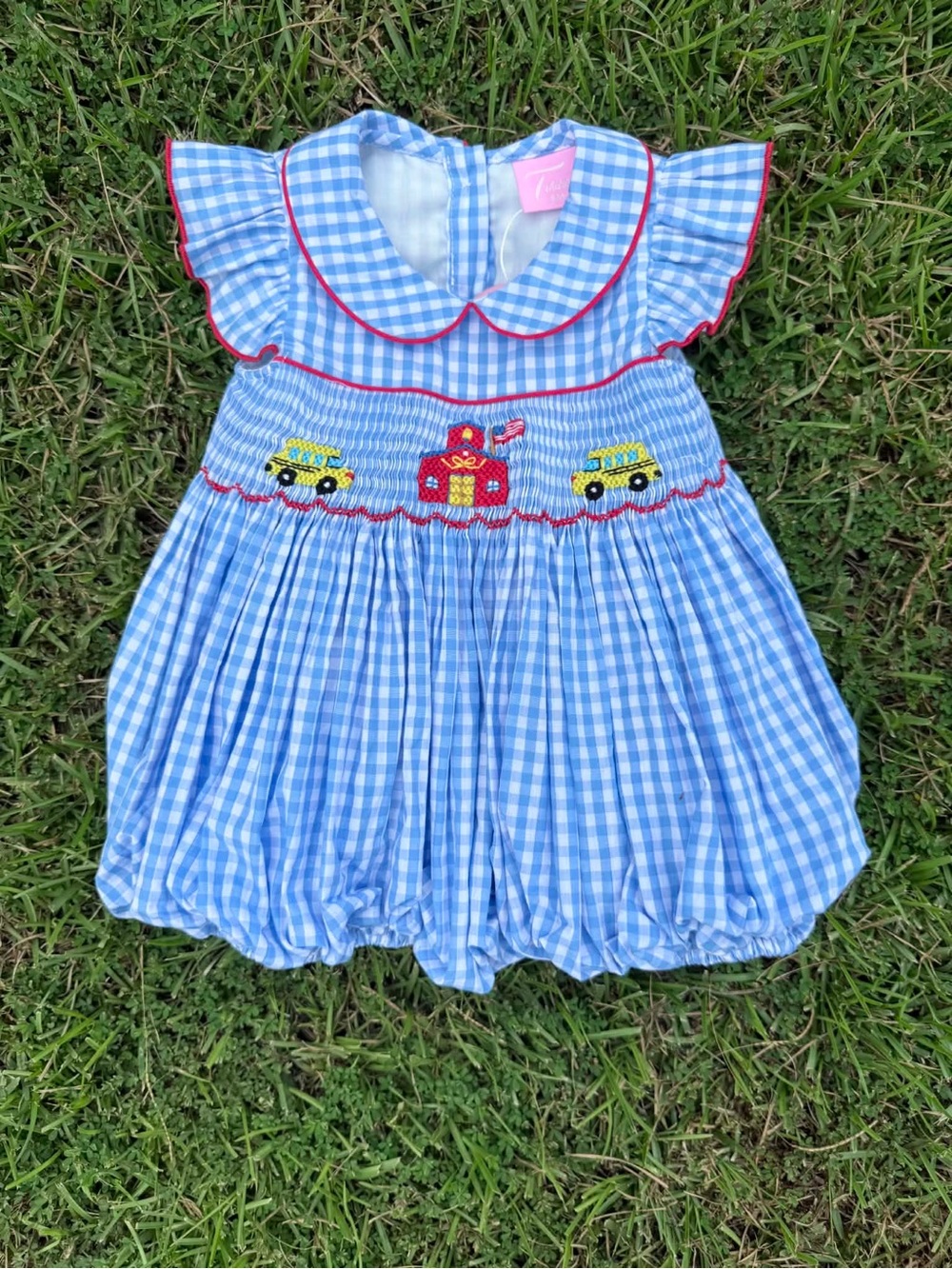 School Bus Hand Smocked Bubble